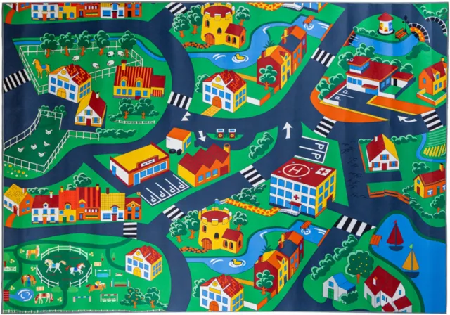 Hamat Speelkleed Village Fun 140 x 200 cm - Speelkleed - Kindertapijt - Vloerkleed - Polyester - Antislip Veelkleurig
