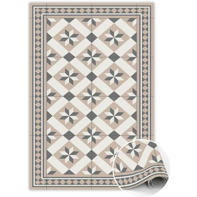 TULUP Vinyl Tapijt - Achtpuntige sterren PVC Vloer Mat - 140 x 210 cm - Beige Vinyl Vloerkleed - Binnen Tapijt - Vloerkleed Op Vinyl - Kantoortapijt - Woonkamertapijt Beige Achtpuntige Sterren