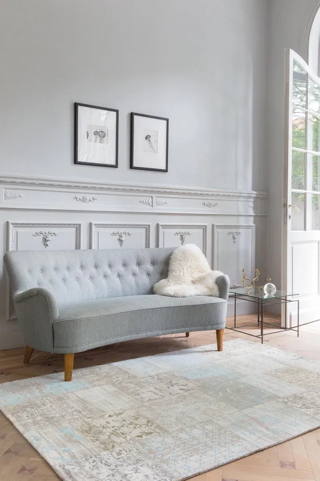 OSTA Velvet – Vloerkleed – Tapijt – vlak geweven – decolan – eco – duurzaam - modern - kleurrijk - Cream & lichtblauw - 77x230