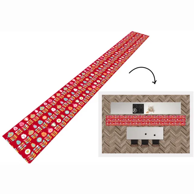 KitchenYeah Keukenloper - Keukenmat vinyl Patronen - Bloemen - Retro - Rood - Keukenmatten loper - Keuken vloerkleed tapijt, foto 3