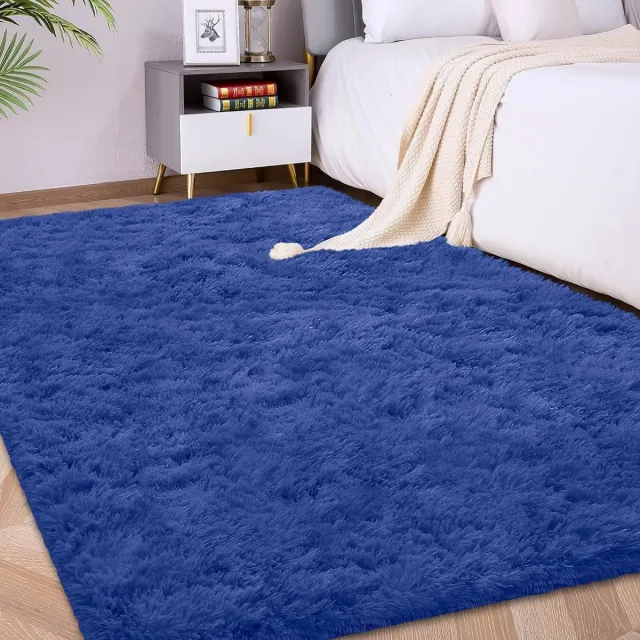 FVVRAX Hoogpolig Shaggy Vloerkleed - Extra Zacht en Comfortabel - Antislip - Voor Woonkamer Slaapkamer Kinderen en Huisdieren - Marineblauw - 140x200 cm