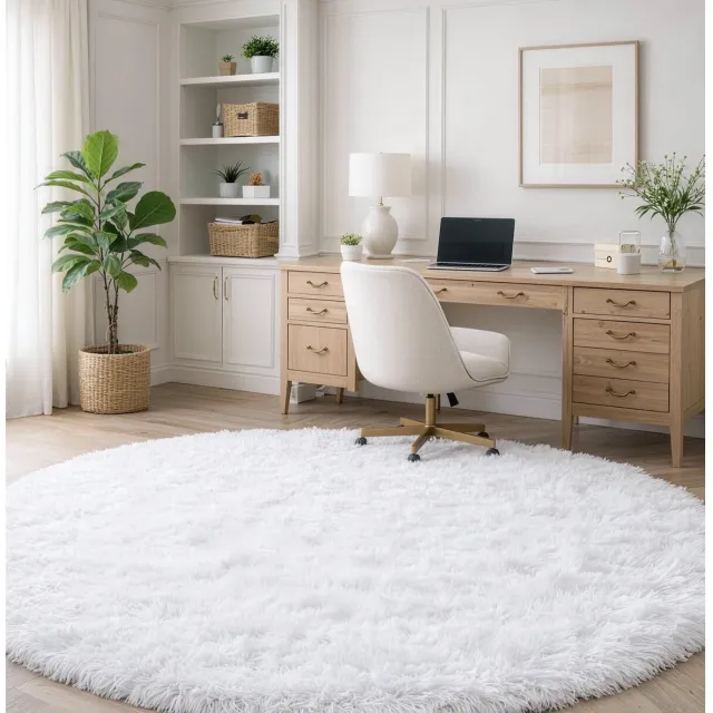 Duraxl Rond vloerkleed - Hoogpolig - Antislip Wit