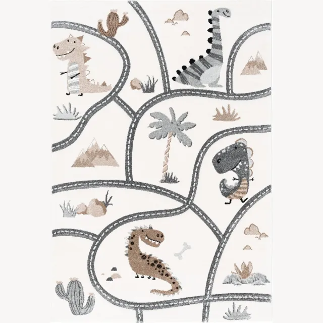 Pergamon Vloerkleed Maui Kinderen spelen Dinosaurus Straat beige
