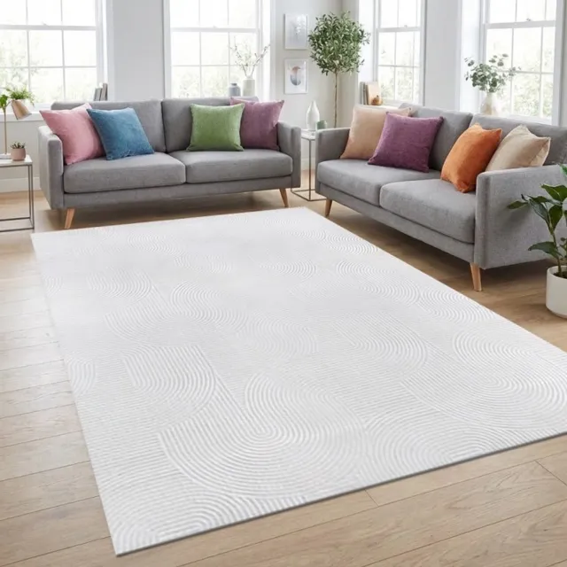 TapisTrend Designer tapijt Wit 200x280 cm Modern vloerkleed met in elkaar verweven bogen en verhoogde gebogen lijnen voor de woonkamer, slaapkamer en eetkamer