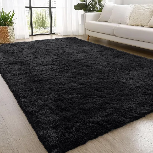 Homaxy Shaggy Vloerkleed Zwart - 122x183 CM - Hoogpolig Vloerkleed - Tapijt voor Woonkamer en Slaapkamer