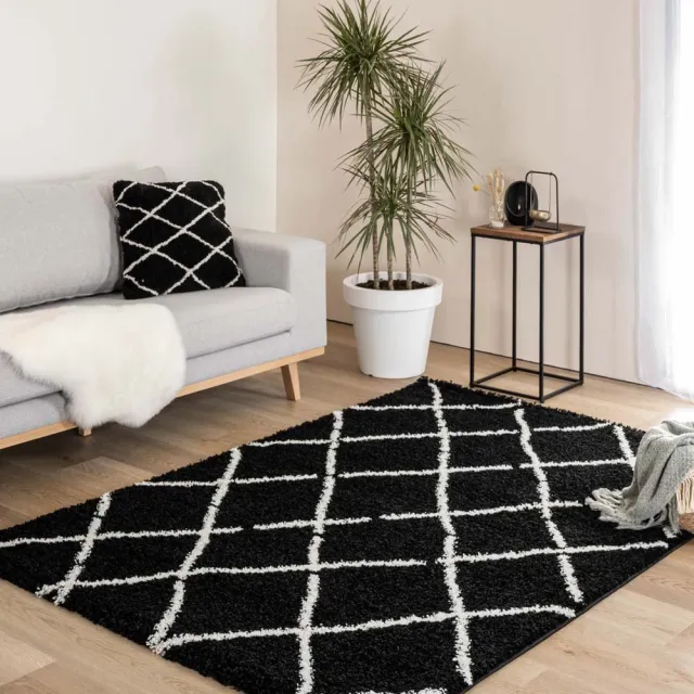 Boho&me Hoogpolig vloerkleed ruiten Artisan - zwart/wit 140x200