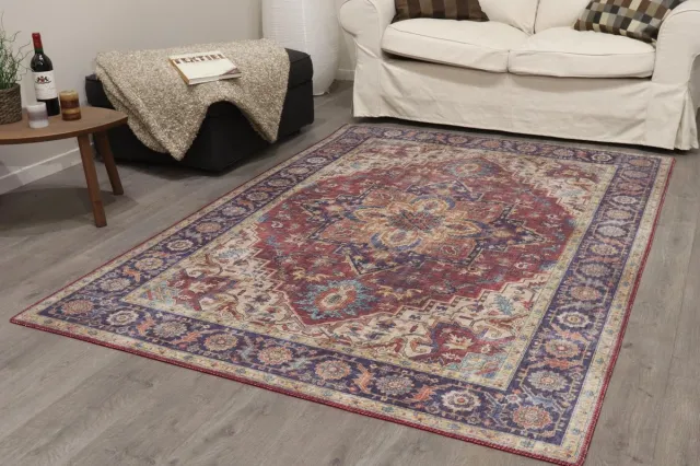 Vercai Rugs Fenix Collectie - Laagpolig Vloerkleed - Modern Tapijt met Vintage Ontwerp - Chenille - Rood - 120x180 cm