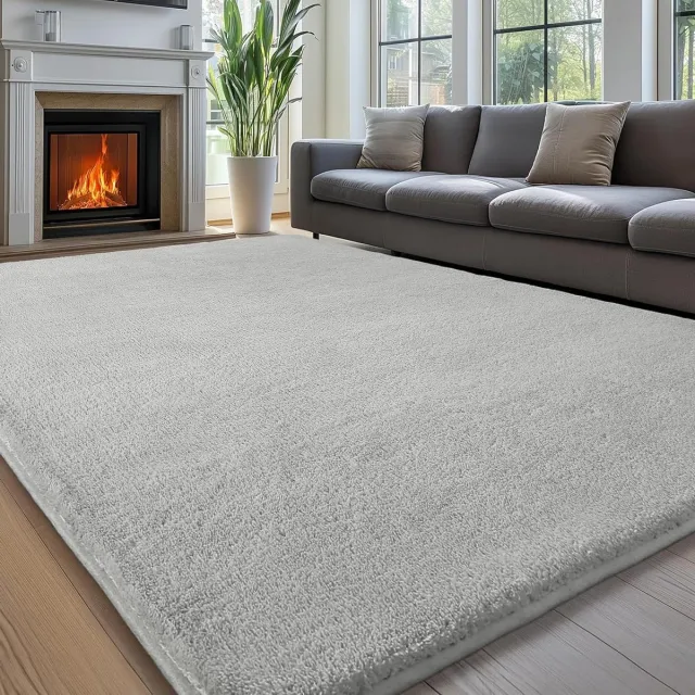 Provento Groot Grijs Vloerkleed 200x300 voor Woonkamer en Slaapkamer - Wasbaar en Antislip, Pluizig Shaggy Crème Tapijt - Extra Groot Tapijt voor Kinderkamer Any