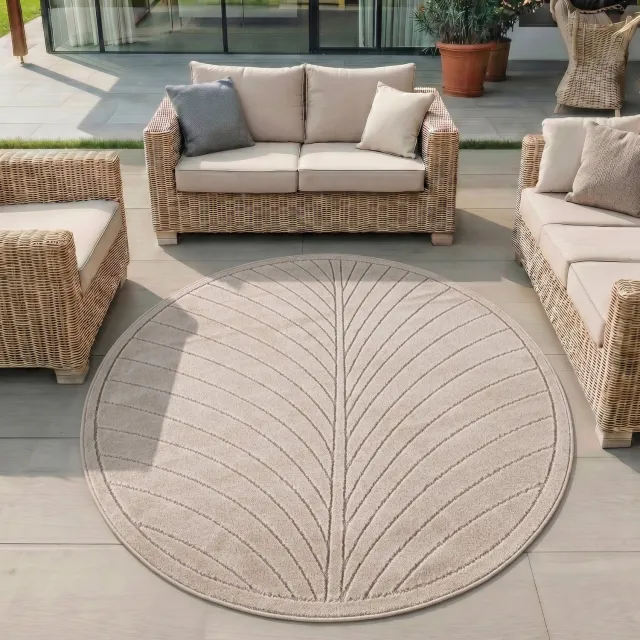 Ayyildiz Nova – Binnen- en buitenkleed – Beige – Scandinavisch 3D-design – Ø 80 cm rond
