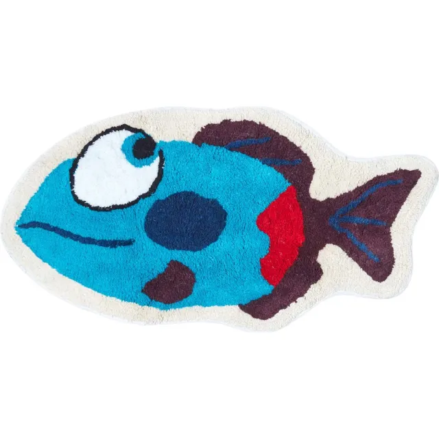 Homescapes kindervloerkleed vis 100% katoen Blauw