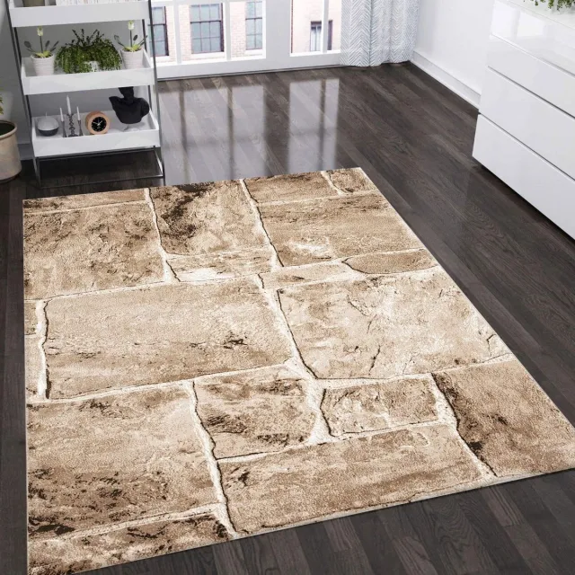 Ibenzoa Elegant en Stijlvol Weefpatroon Tapijt met Stenen-Muurlook voor Slaap- en Woonkamer bruin