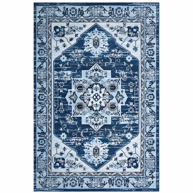 Happiq Vintage Vloerkleed 160x230 cm - Wasbaar Antislip Tapijt - Blauw Blue