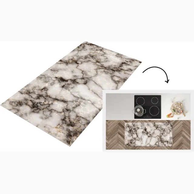 KitchenYeah Keukenloper - Loper keuken - Marmer - Wit - Goud - Keukenloper vinyl Multicolor