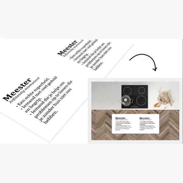 KitchenYeah Keukenloper - Loper keuken - Quote - Wit - Zwart - Meester bedankt - Woordenboek - Spreuken - Keukenloper vinyl Multicolor
