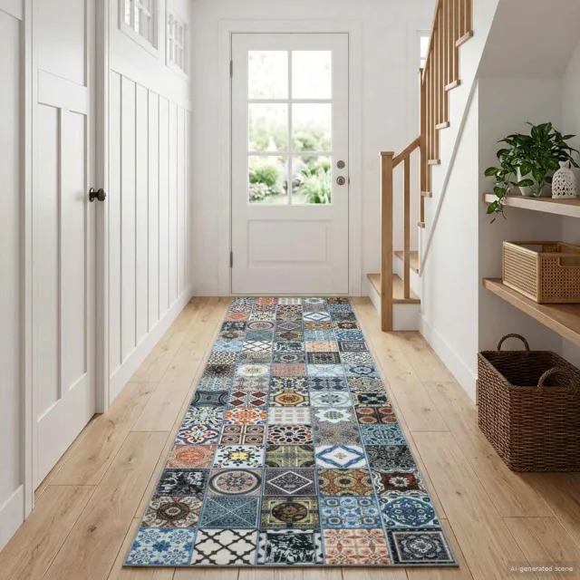 vidaXL Vloerkleedloper ORIZ 1150 gsm Blauw 100% polyestervilt, foto 2