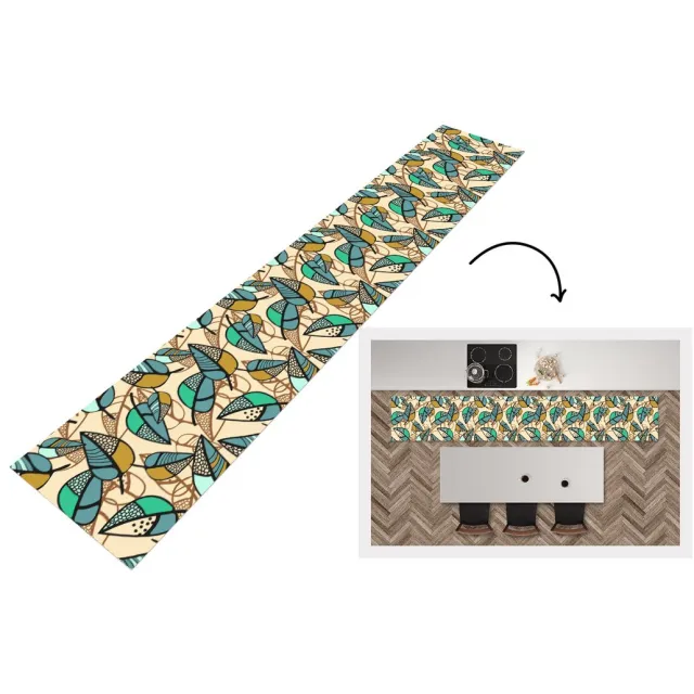 KitchenYeah Keukenloper - Loper keuken - Bladeren- Bohemian - Natuur - Patronen - 300x50 cm - Keukenloper vinyl Multicolor