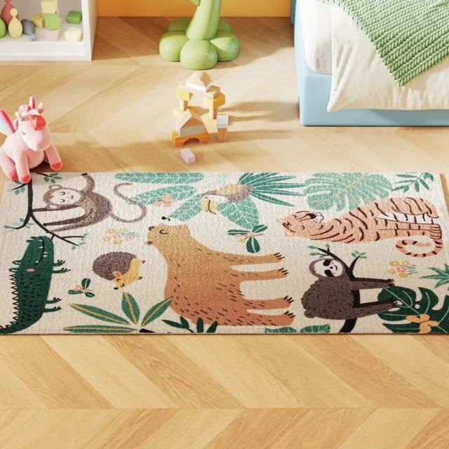 OKWISH Vloerkleed Junglemotief – 150 x 80 cm – Polyester – Multicolor – Antislip Onderzijde – Zacht Sherpavlies voor Slaapkamer en Hal