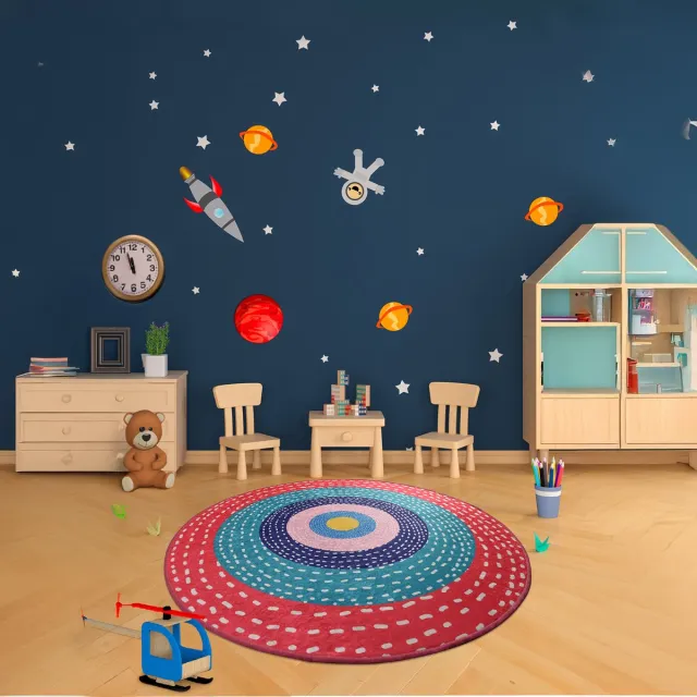 Bosdela Ronda Ø 140 cm Rond Wasbaar kinder- en babykleed zacht, ideaal voor kinderkamers, speelkamers en kruipruimtes rood blauw roze kleurrijk