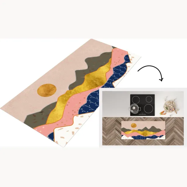 KitchenYeah Keukenloper - Loper keuken - Goud - Pastel - Patronen - Keukenloper vinyl Multicolor