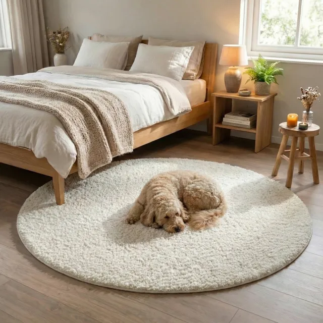 NATURL. Rond fluffy vloerkleed - Bobby Wit - Ø 80cm