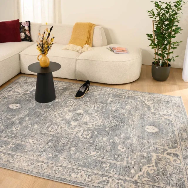 Tapeso Vintage vloerkleed - Classic Bernard blauw/wit 80x150