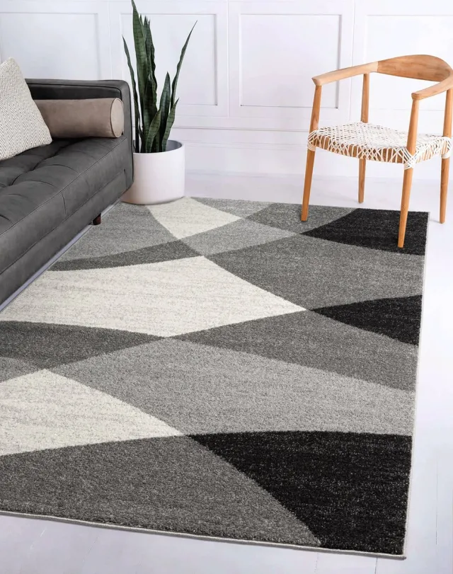 flycarpets Belos Vloerkleed Modern - Grijs / Zwart / Wit - Laagpolig Tapijt - 160x220 cm