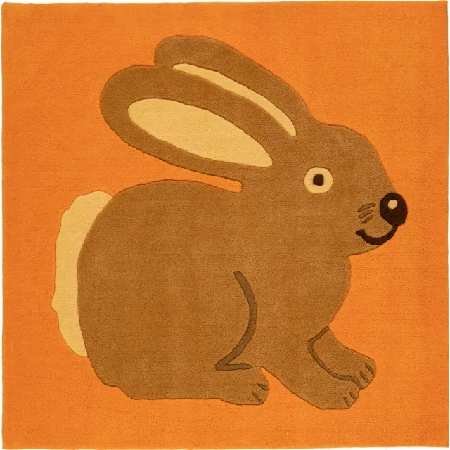 Padiro vierkant speels kindervloerkleed 130 x 130 cm - terracotta - speels hazenmotief - voor vloerverwarming - van modacryl, polyester en katoen oranje