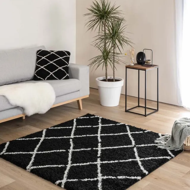 Boho&me Vierkant hoogpolig vloerkleed ruiten Artisan - zwart/wit 160x160