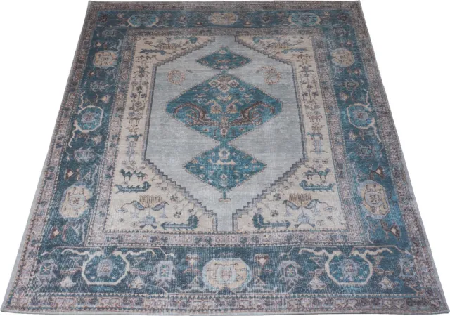 Veer Carpets Vloerkleed Karaca Blue 03 - 160 x 230 cm - Laagpolig Vloerkleed – Vintage / Klassiek Design Blauw