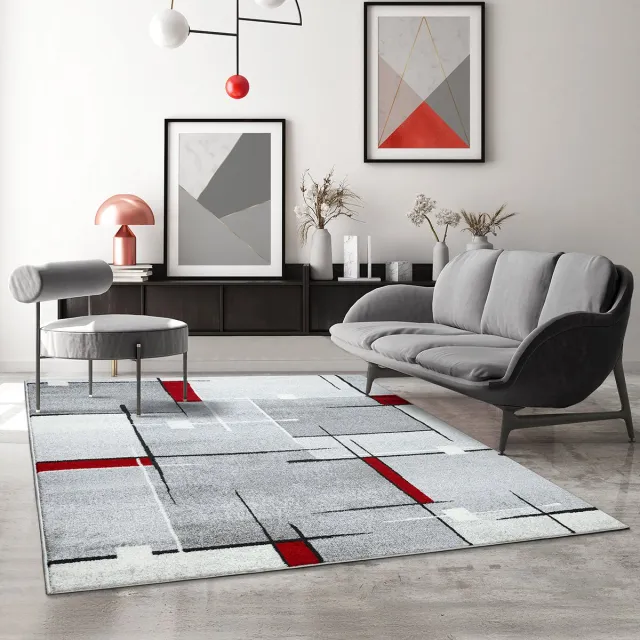 Mia´s Teppiche Mia’s Teppiche Modena – moderne korte pool woonkamer & slaapkamer vloerkleed, contour gesneden, grijs rood contour, 80 x 140 cm