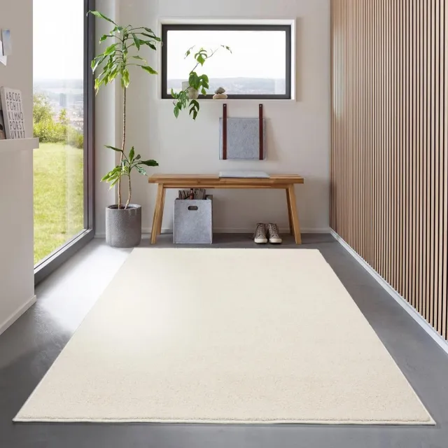 flycarpets Ravenna Effen Vloerkleed Creme - Tapijt voor Woonkamer - Laagpolig - 120x170 cm