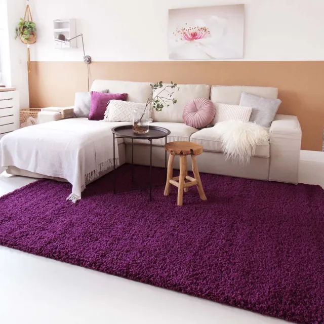 Tapeso Vierkant hoogpolig vloerkleed - Shaggy Trend paars 140x140