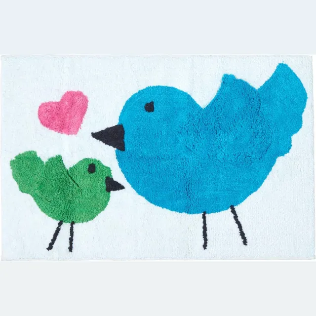 Homescapes kindervloerkleed vogels met hartje 100% katoen Blauw, Groen, Roze