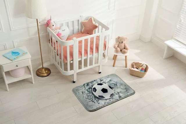 Coloray Vloerkleed voor Kinderkamer - Wit Klein Tapijt - Voetbal Klein Vloerkleed - Zwart Accenten Laagpolig Tapijt - Antislip Vloerkleed Voor Kinderen - 90x60 cm Wit - Voetbal