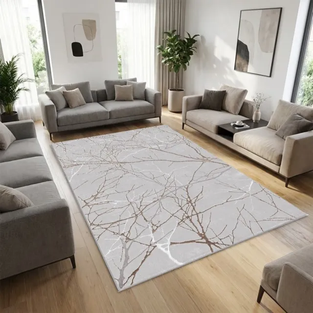 TapisTrend Designer tapijt Grijs 80x300 cm Modern vloerkleed met ineengestrengelde takken en een marmerlook, geschikt voor de woonkamer, slaapkamer en eetkamer