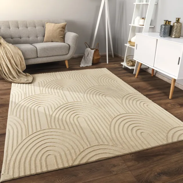 flycarpets Zacht fluffy vloerkleed - Lely Japandi Beige - 120x160 cm - Laagpolig Tapijt Woonkamer / Slaapkamer / Kinderkamer