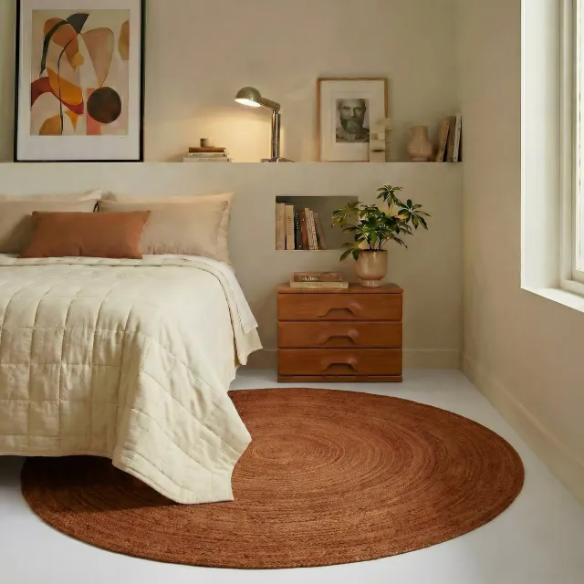 MrCarpet Rond jute vloerkleed Roest/terracotta 240cm Mrcarpet koper