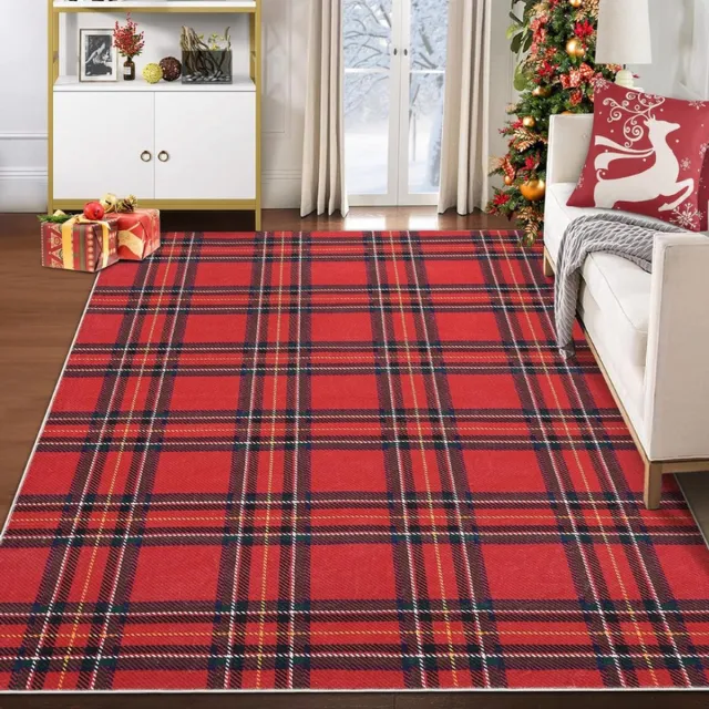 PEAM Grote Kerst Buffelgebied Tapijten Kerst Plaid Plaid Tapijt Groot Tapijt Woonkamer Tapijt Wasbaar Vloertapijt Laagpolig Indoor Gebied Tapijt Rood 140 x 200 cm RED