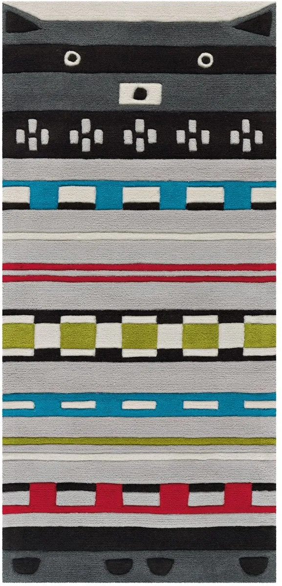 Padiro speels kindervloerkleed - lichtgrijs - speels geometrisch patroon - met abstract wasbeermotief - voor vloerverwarming - van modacryl, polyester en katoen