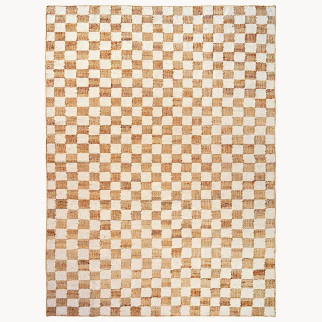 Ferm Living Handgeweven laagpolig wollen vloerkleed Check Beige