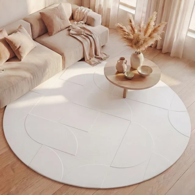 Fraai Rond Scandinavisch vloerkleed - Charm Circles Wit - Ø 80cm