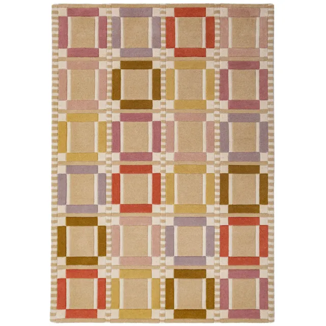 Flair Rugs Quadro Checkerboard wollen vloerkleed meerkleurig beige/blauw/groen/rood
