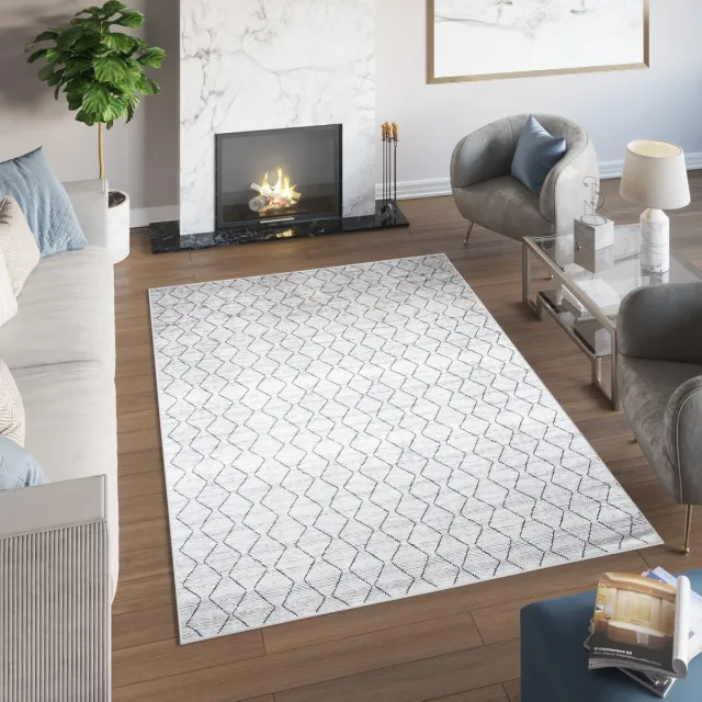 Tapiso Toscana Vloerkleed Geometrisch Grijs Marineblauw Zigzag Tapijt