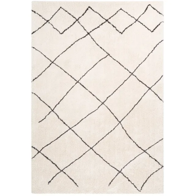 Padiro knus hoogpolig vloerkleed - crème / offwhite - modern geometrisch patroon - voor vloerverwarming - van polyester en katoen beige