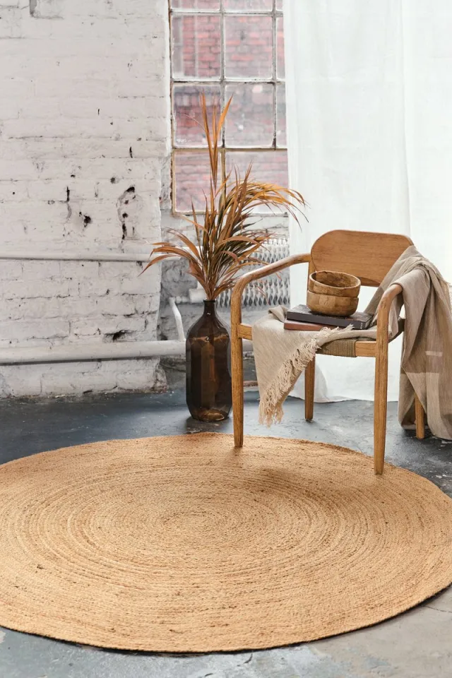 Tapiso Jute Rond Vloerkleed Natuurlijk Boho Tapijt Handgeweven Beige Natuurvezel Kleed voor Woonkamer en Slaapkamer