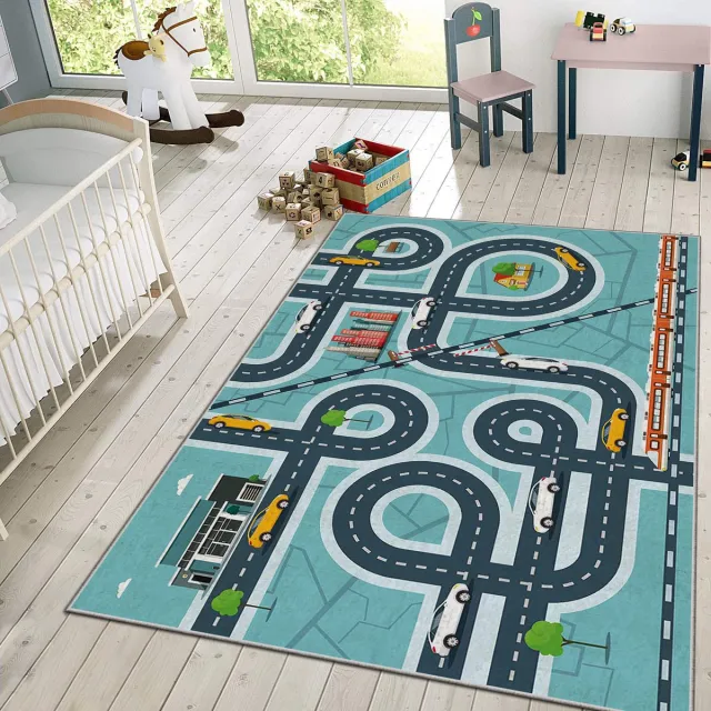 Zeo Wood Vloerkleed Kinderkamer - Speelkleed Baby - Speelmat - Speeltapijt - Tapijt voor Kinderkamer - 150*80 cm - Bochtweg