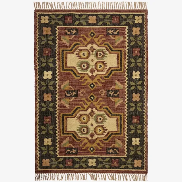 Madam Stoltz handgeweven jute vloerkleed – 120 x 180 cm – kelim patroon zwart