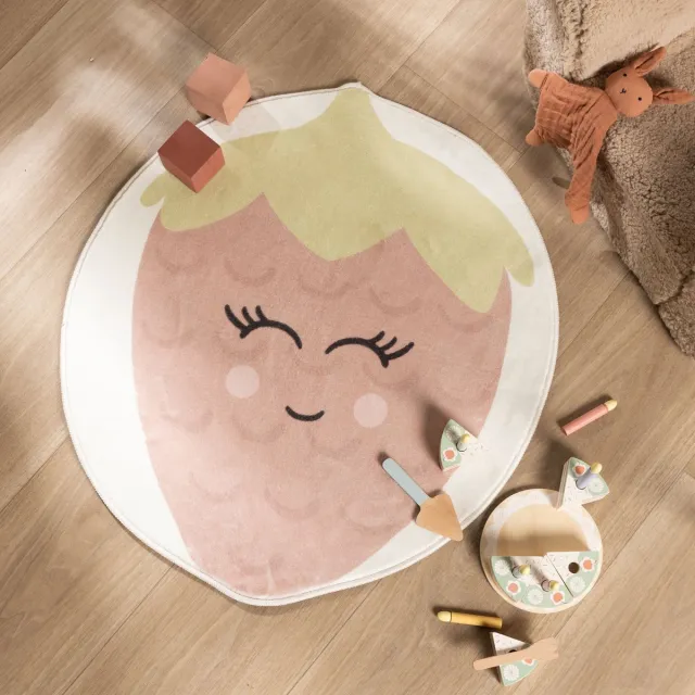 Little Olly Wasbaar kindervloerkleed - Berry Aardbei Roze - Ø 80 cm