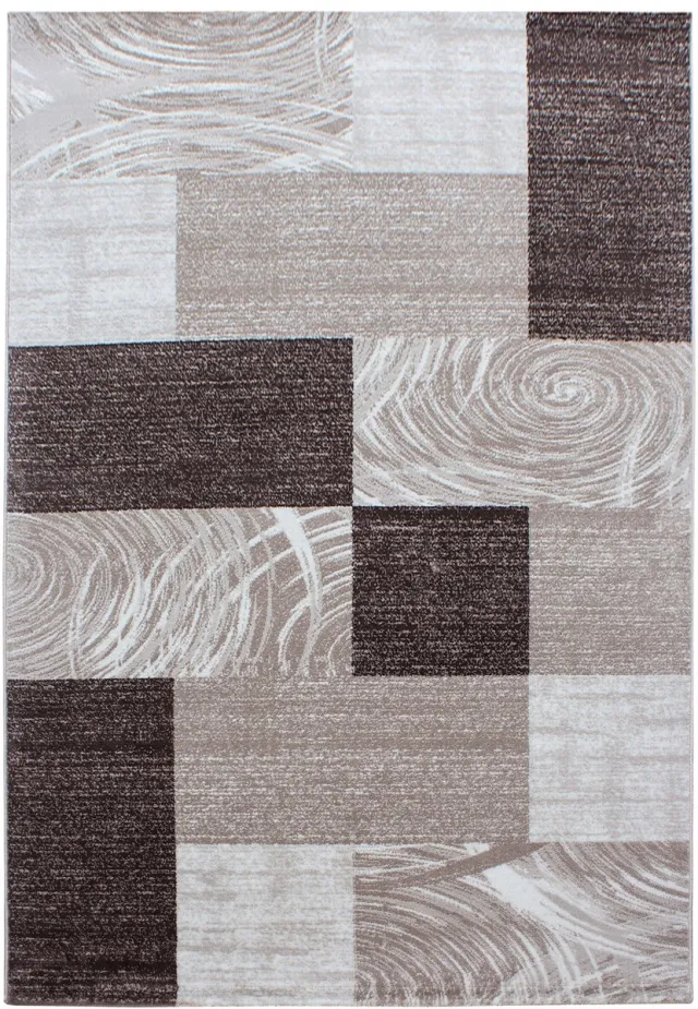 Parma Laagpolig vloerkleed met abstract ruitpatroon, bruine kleur, geschikt voor de woonkamer, met jute achterkant, afmetingen: 240 x 340 cm