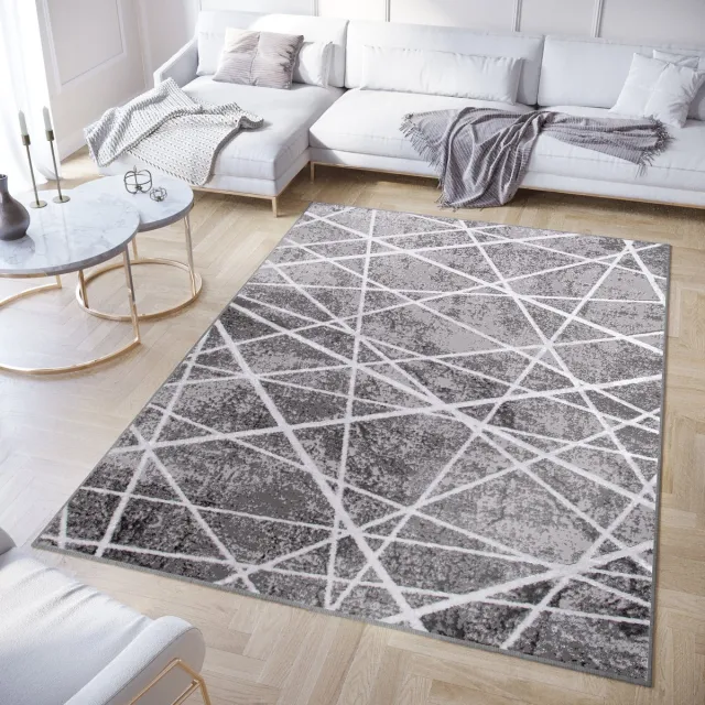 Tapiso Crystal Vloerkleed Donkergrijs Laagpolig Lijnen Modern Tapijt Maat- 300x400 Donkergrijs 2